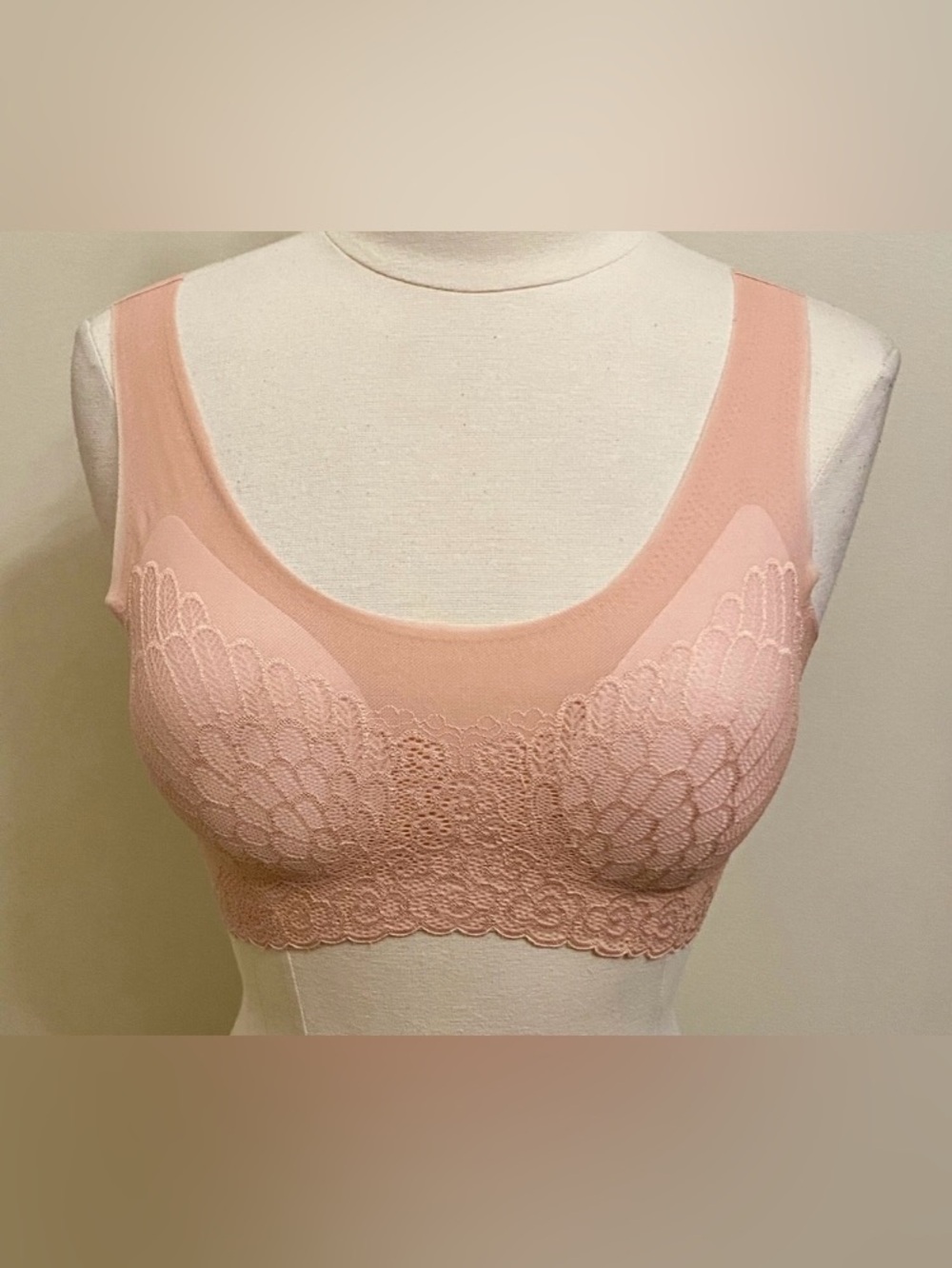 Pink Lace Wings Design SZ L Fairycore Coquette Seamless Padded Push Up Bralette